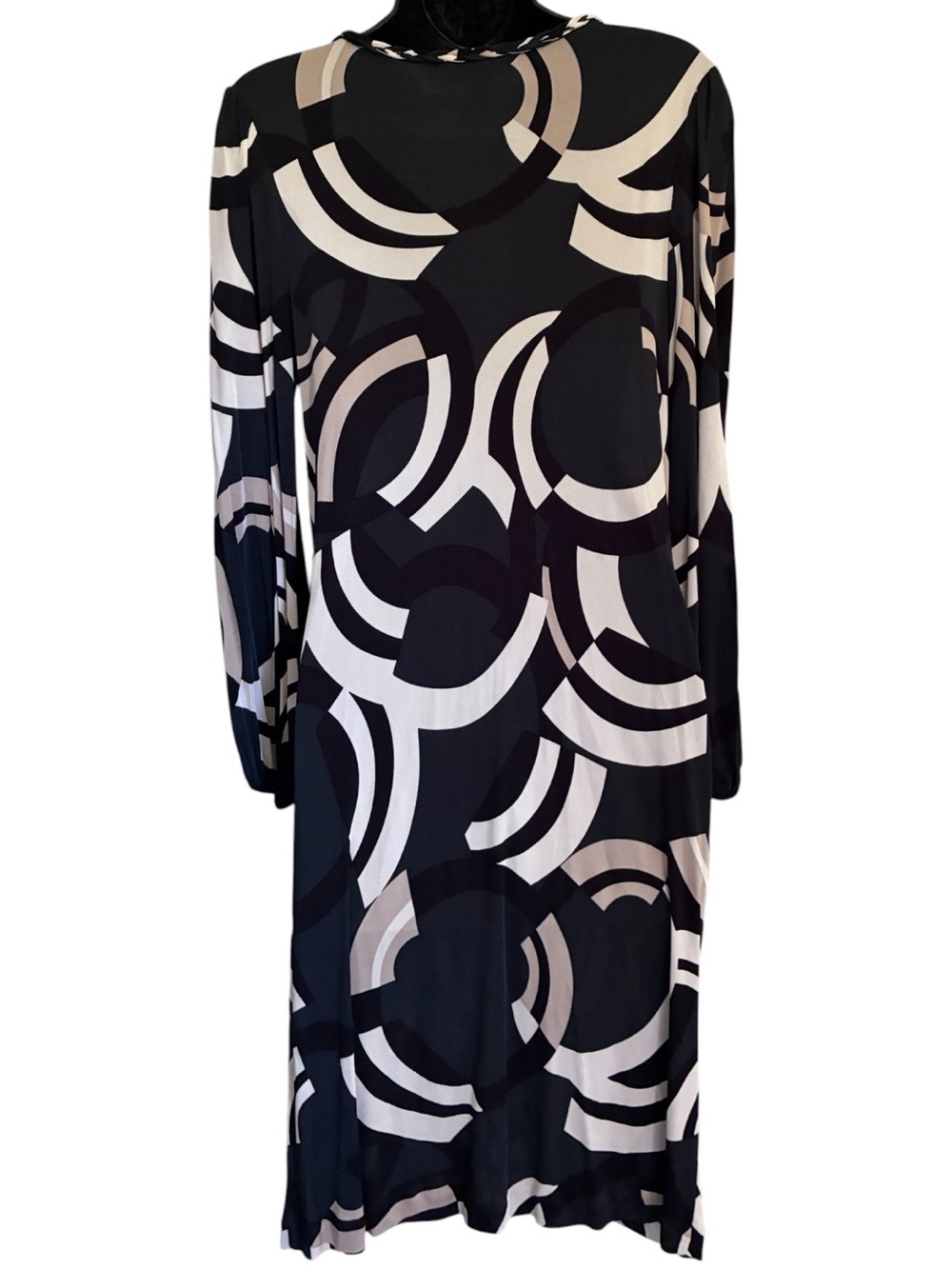 Banana Republic Corpcore Mod Minimalist Black Cream Geometric Shift Dress Sz L - Picture 2 of 9